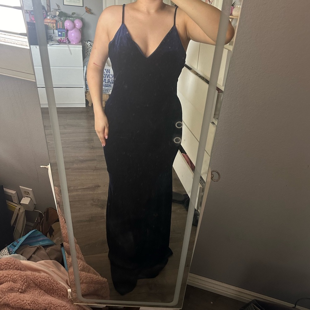 Velvet Navy Blue Formal Dress